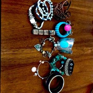Huge bracelet bundle turquoise beads bronze charm